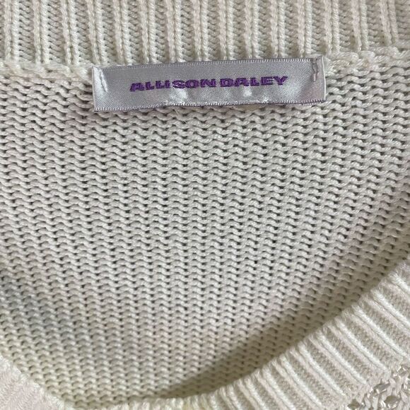 ALLISON DALEY Womens Cream Sweater Button Front Rhinestone Open Knit Front Fancy - Picture 5 of 10